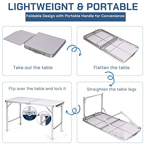Sporfit Folding Camping Table With Storage, Portable Aluminum Foldable Tables, Collapsible Beach Table Height Adjustable For Indoor/Outdoor Camp Picnic Bbq Travel Fishing #TOP6