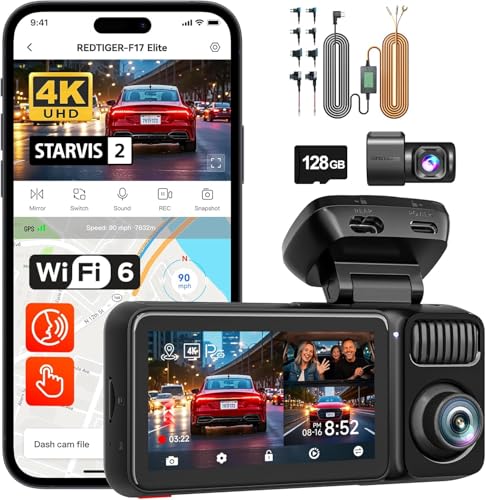 REDTIGER F17 Elite & Acc, 4K Dash Cam 3 Channel,