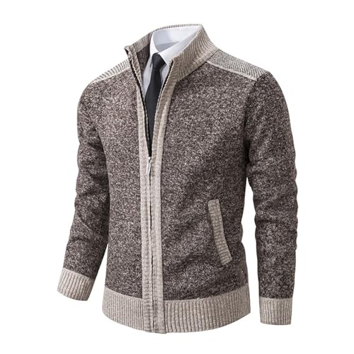 Mens Sweater Cardigan Full Zip Up Stand Collar Cable Knitted Fall Sweaters Warm Long Sleeve Cardigans with Pockets3