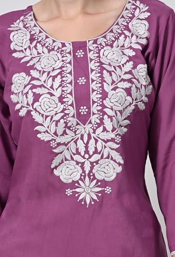 Image of LIBOZA Kurti for Women - Short Chikankari Kurtis for Girls, Lakhnawi Tunic Top Kurta Design for Ladies, Woman Ethnic Kurthis & Shirt with Sleeve