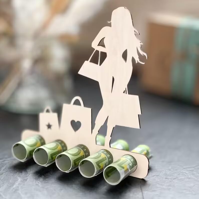 Spogliatoio Regalo In Legno Per Soldi Con Scritta Shopping Queen - Buono Regalo Originale Per Donne, Festa Della Mamma, Compleanno