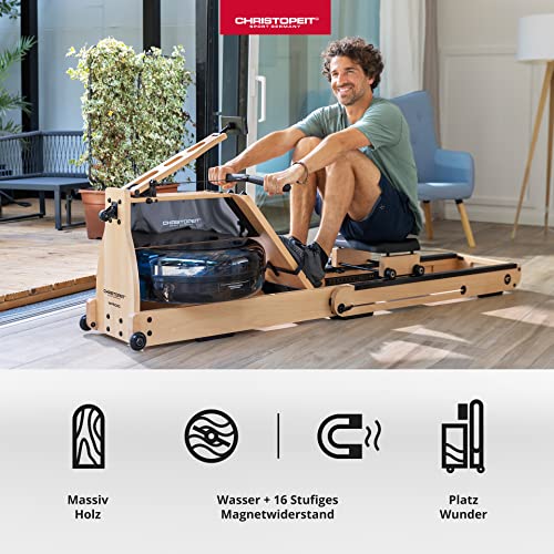 Christopeit Sport Wasser Rudergerät WP 5000 - Hybrid-Widerstandssystem - Massivholz - LCD-Computer - Klappbar – Bild 3