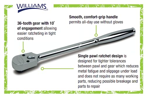Williams B-52EHLA 3/8-Inch Drive Long Enclosed Head Ratchet, Chrome Finish, 10 1/14 Inch - Image 2