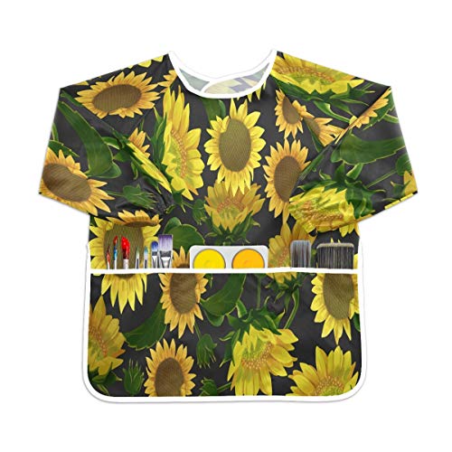 太陽の花黄色のアート幼児の子供のエプロン防水絵画アーティストのよだれかけのスモック、年齢1-6のための子供の芸術のスモック