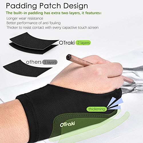 OTraki Artist Glove Anti-fouling Digital Drawing Glove 2 Pack Two Finger Thickening Glove Palm Rejection Glove for Graphics Drawing Tablet Art Creation for Right Left Hand, S (7x18.5cm)