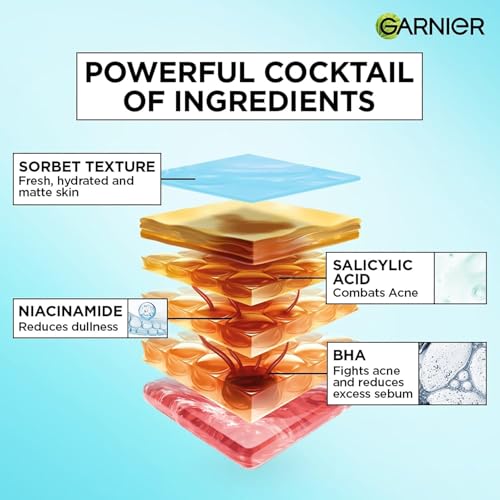 Image of Garnier Fresh & Matte Sorbet Moisturizer Cream, 4.5% of Triple Active Complex, Salicylic Acid + Niacinamide + Vitamin C, 9x Lighter Sorbet Cream, For Hydration & Oil Control, Suitable for Oily to Normal & Combination Skin, 20ml