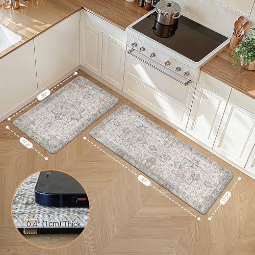 GENIMO Kitchen Mats for Floor 2PCs, Washable Anti Fatigue Mat for Cushioned, 17.3