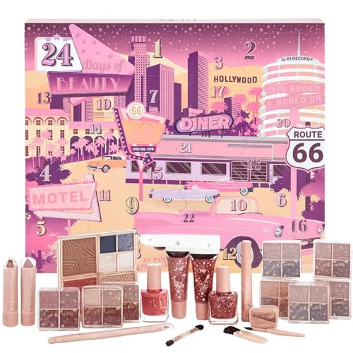 Image of JOLAFUNBS Q-Ki 24 Days Hollywood Beauty Makeup Advent Calendar 2026 & Xmas Cards Christmas, Gifts Sets For Girls Teenagers, Girlfriend, Gifts Advent Calendar Makeup, Self Care Gifts For Women