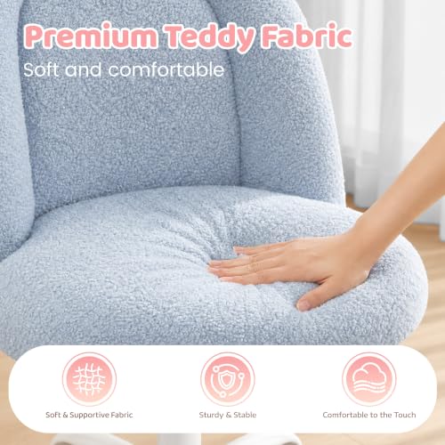 Image of DurayLoly Cute Vanity Chair with Wheels, Ultra-Soft Teddy Fleece Swivel Desk Chair with Adjustable Height for Teens & Adults, Ideal for Bedroom, Vanity Table & Dorm, Poetic Blue