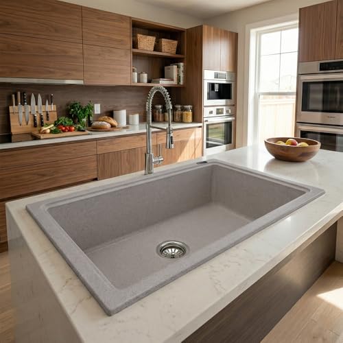 Image of JAYKO Quartz Acrylic Kitchen Sink for Modular Kitchen | Granite Finish, Scratch & Heat Resistant | Easy to Clean & Stylish Sink for Home (UBR, 32x20in)