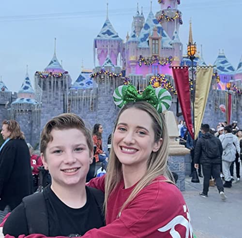 Image of CLGIFT Green Peppermint Minnie Ears,Pick your color, Iridescent Minnie Ears, Silver gold blue minnie ears, Rainbow Sparkle Mouse Ears,Classic Red Sequin Minnie Ears (Green Peppermint)
