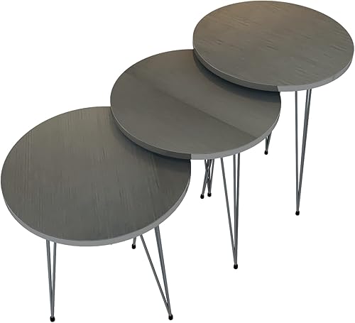 Miniatura 38 de PAK HOME Juego de 3 mesas auxiliares anidables de mármol blanco, mesas auxiliares redondas de madera apilables con patas de metal para sala de