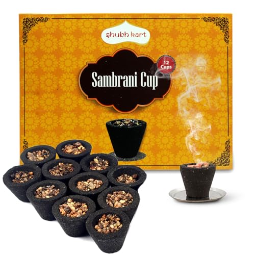 Shubhkart 12 PCS Premium Sambrani Dhoop Cup, Black | Long Lasting Aroma for Prayer, Puja, and Meditation | Charcoal-Laden Loban Incense for Relaxation and Stress Relief | 12 Cups