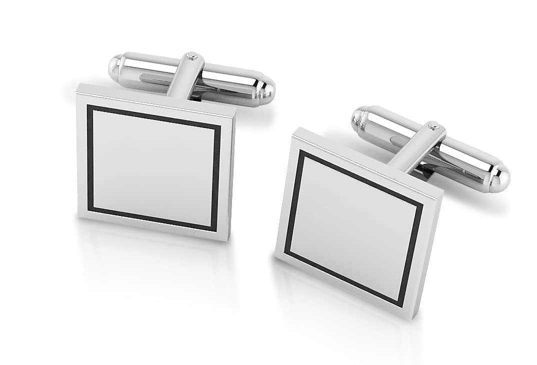 Krysaliis Sterling Engravable Enamel Framed Square Cufflink Luxury