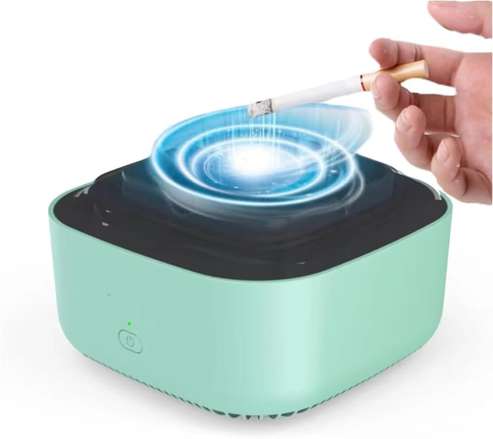 Smokeless Ashtray Indoor, 2-in-1 Multifunctional Smokeless Ashtray Air Purifier, Ash tray for Smokers, Smoke Removing Ashtray, Clean Air Ashtray Air Purifiers, for Car Indoor Outdoor Home (Green)