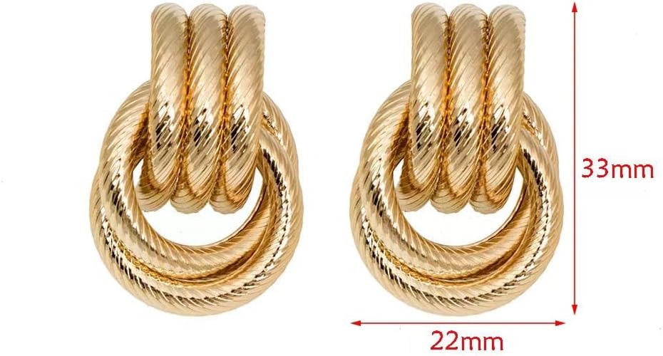 Chunky Gold Geometric Drop Earrings,Irregular Twisted Knot Statement Earrings Thick Wide Band Hoop Earrings Multiple Circle Round Earrings Gifts - Image 2