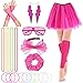 Produktbild VEGCOO 24 Stück 80er Jahre Outfit Damen, 80er Kostüm Accessoires, Partei Fancy Dress Zubehör Set, Beinstulpen Netzhandschuhe Sonnenbrille Spitzenstirnband Mehrfarbige Armbänder für Weihnachten Party