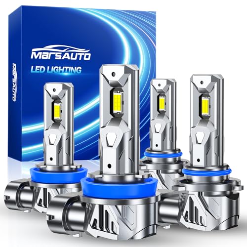 Image of Marsauto 9005 H11 Bulbs Combo, 80000LM 800% Brighter, 6500K Cool White HB3 H8 H9 Bulbs, 80000+ Hours Lifespan, 3-Min Plug and Play, IP68 Waterproof, Pack of 4