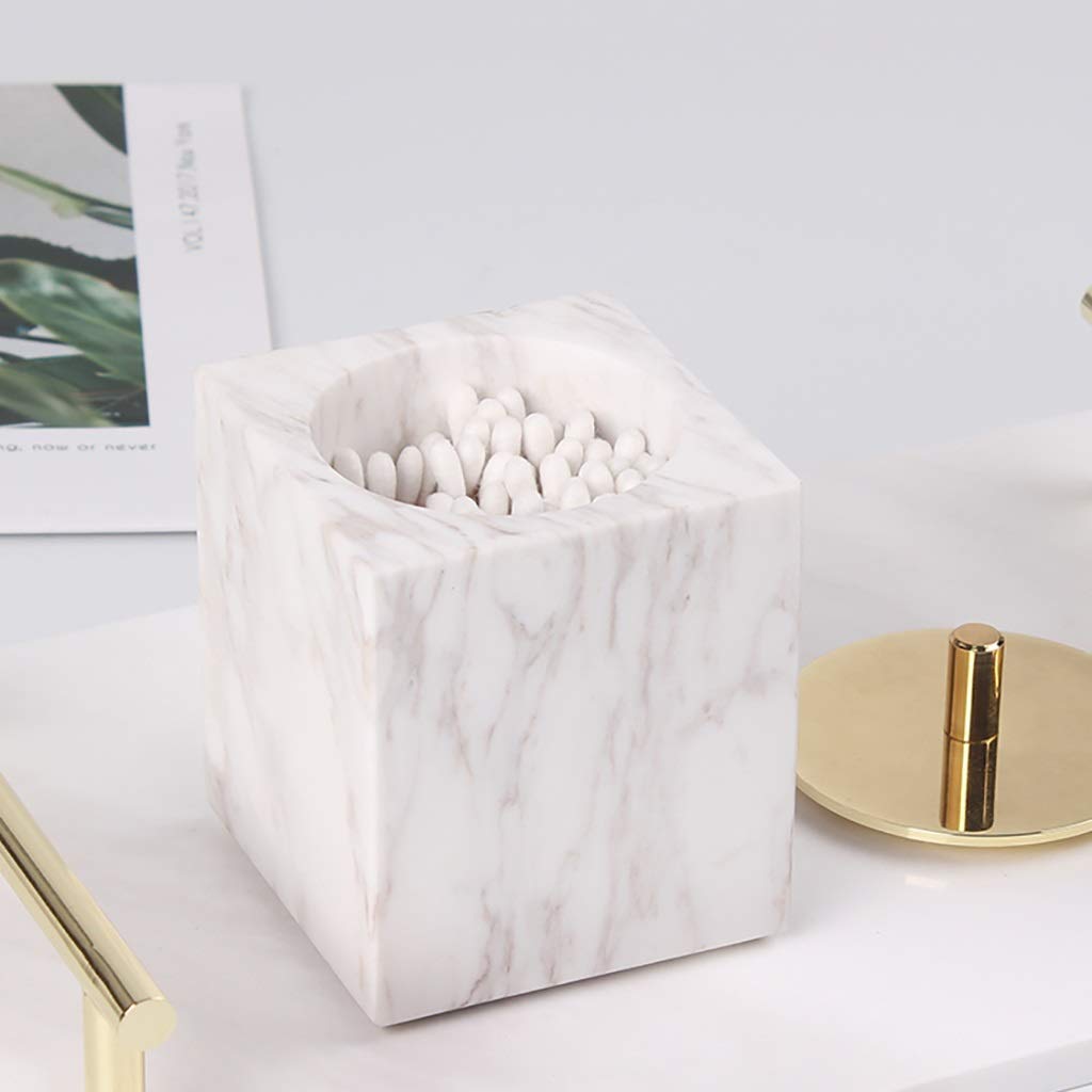 Mármol de Accesorios de baño Conjunto de 7 Piezas |Dispensador de jabón, Cepillo de Dientes Titular, Vaso, jabonera, Caja hisopo de algodón y Bandeja |Regalo Decoración Hogar High Class