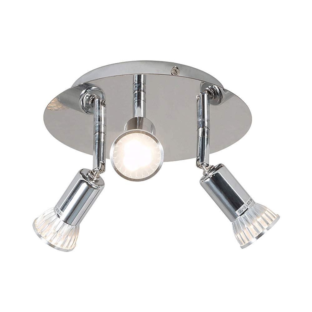 GU10 3 Way Round Plate Led Ceiling Spotlight for Bathroom, Kitchen Waterproof, Polished Chrome Led Surface Mounted Bathroom Light Ceiling, Rotatable Spotbars Lamp
