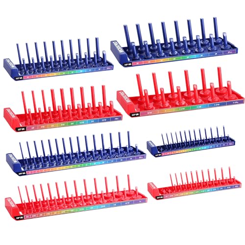 Image of WORKPRO Socket Organizer Set, 8PC Socket Holder, 1 /4 inch, 3 /8 inch, 1 /2 inch Drive Metric & SAE Socket Trays, Impact Socket Organizer for Tool Box Drawer, Socket Storage Holds 176 Pieces (Socket not Included)