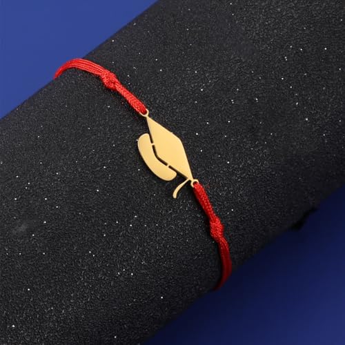 Image of Graduation Bracelets for Her Him,Class of 2026,Personalized Graduation Gifts for College High Scool 8th Grade 5th Grade Master Degree (red rope+gold Charm)