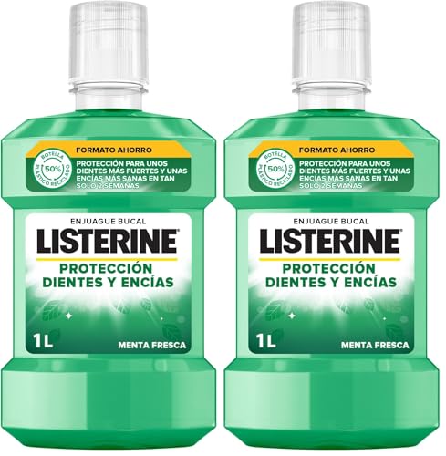 Listerine Protección Dientes y Encías (1 x 1L), enjuague bucal con flúor, colutorio bucal con 24 horas de protección, elixir bucal para un aliento fresco duradero (Paquete de 2)
