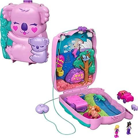 Polly Pocket Koala Adventures Wearable Purse Compact, Micro Polly Doll, 8 Features, 5 Animals & Removable Vehicle Accessory, 4 Years+, GXC95 Cover