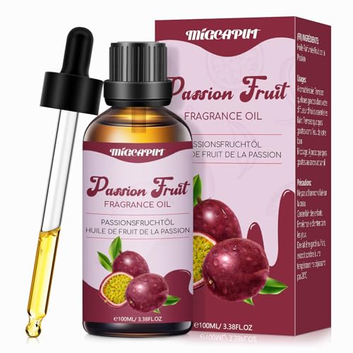 MIGCAPUT Aceite Esencial de Maracuyá 100ML, Aceite de Fragancia Afrutada Naturales, Premium Maracuyá Aceite Esencial de Aromaterapia para Humidificador, Difusor, Baño, SPA, Masaje, Vela de Bricolaje
