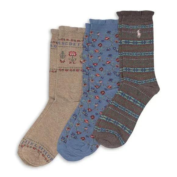 POLO RALPH LAUREN Kids Girls 3 Pair Fair Isle Crew Socks 4-6X