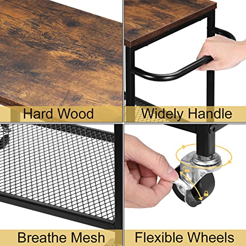 NANANARDOSO-Rolling-Cart-3-Tier-Utility-Kitchen-Cart-on-Wheels-Wooden-Top-and-Metal-Frame-Rolling-Storage-Cart-for-Kitchen-Living-Room-Laundry-Room-Rustic-Brown NANANARDOSO Rolling Cart 3 Tier Utility Kitchen Cart on Wheels Wooden Top and Metal Frame Rolling Storage Cart for Kitchen Living Room Laundry Room Rustic Brown