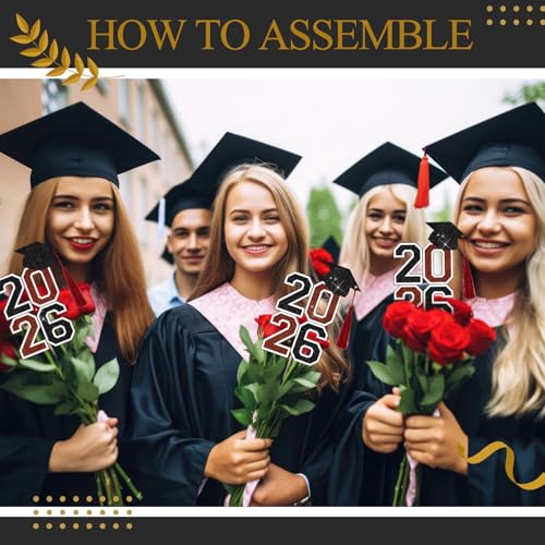 Image of 10 Pcs Graduation Table Centerpieces Sticks with Tassels, class of 2026 Grad Cap Picks Table Decoration Cupcake Toppers for Party Centerpiece Decoration Supplies(Black and Red)