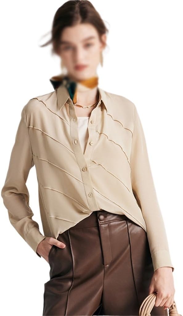 Crepe Silk Top Silk Shirt Women's Spring/Summer Collar Long Sleeved Commuter