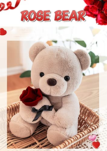 9.8'' Teddy Bear With Rose, Soft Plush Bear Doll Stuffed Animals Toys Valentines Day Decor Gifts For Her/Girlfriend Lover Mom Kids (Gray) #TOP5