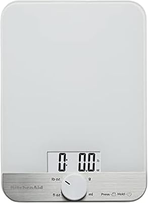 KitchenAid KQ908 Glass Surface 11 Pound Capacity Digital Kitchen and Food Scale, White