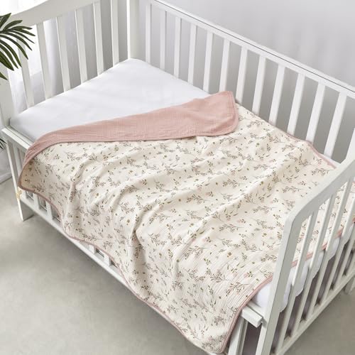 Image of CREVENT 100% Organic Cotton Muslin Baby Blanket for Newborns, Essential for Baby Shower, Birthday Gift - Flower 100 x 100 cm