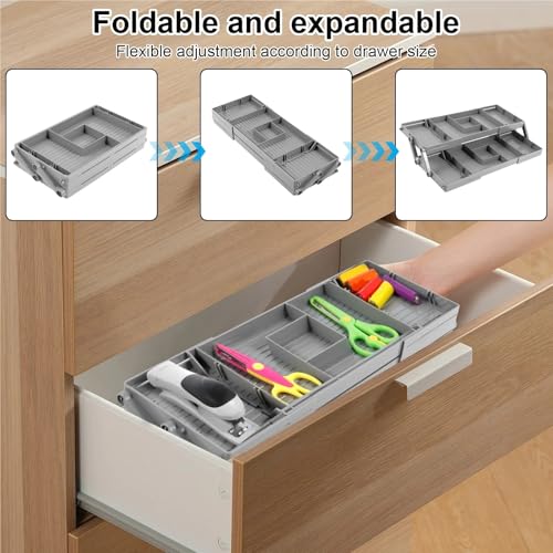 Cutlery Drawer Organiser Expandable Drawer Organizer Plastic Collapsible Multi Level Drawer Organizer Tray 2/3 Tier For Office Supplies Kitchen Gadgets(Double layer) - Image 5