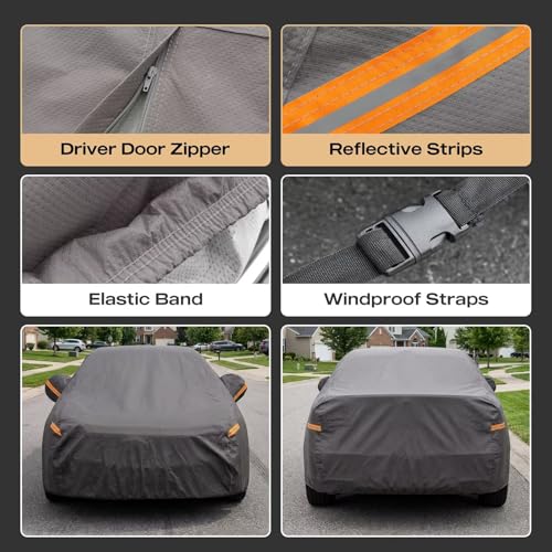 Kayme Heavy Duty SUV Car Cover Custom Fit for Land Rover Defender 110 2019-2026, Waterproof All Weather Outdoor Full Protection, UV Sun Rain Resistant with Zipper Door & Windproof Straps. - Image 3