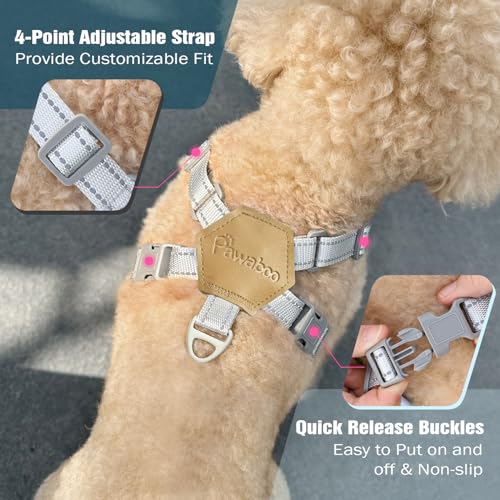 Pawaboo Hundegeschirr mit Hundeleine Set, X-Rahmen Verstellbares Anti Zug Anti-Erstickung Hund Brustgeschirr für Kleine, Mittelgroße Hunde & Welpen, Hundeweste mit Leine, M, Khaki Kariert