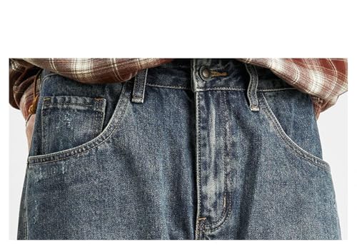 Men’S Retro Wide Leg Jeans Loose Fit Straight Cut Trousers Casual Denim Pants with A Distressed Wash2