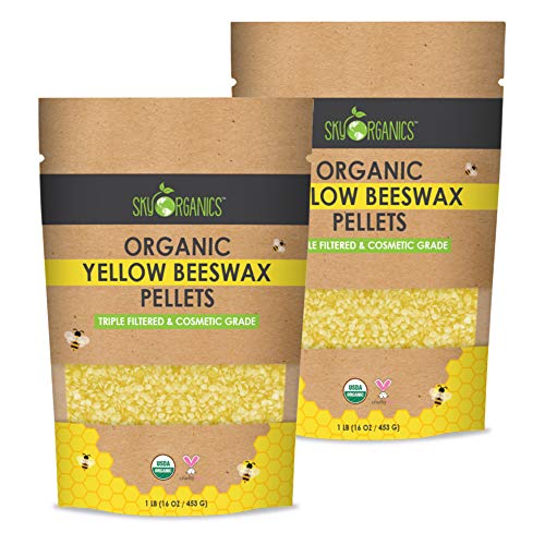 Sky Organics USDA Organic Yellow Beeswax Pellets (2lb) Pure Bees Wax No Toxic Pesticides or Chemicals - 3 x Filtered, Easy Melt Pastilles- for DIY, Candles, Skin Care, Lip Balm