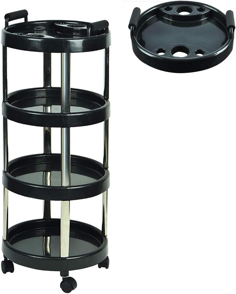 HORV 4-Tier Salon Storage Trolley, Black, Rolling Wheels for Hairdresser Barber Stylist SPA Furniture Hair Styling Station Coloring Storage Cart