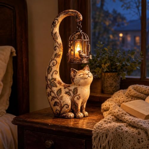 7.48'' Vintage Cat Lantern Sculpture Lamp, Cat Statue with Hanging Lantern - image 7