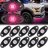 Macarrie 12 Pods Rock Lights LED Lights for Car SUV Underglow Lights Waterproof Neon Trail Rig Lamp Lighting for Truck Motorcycle Boat ATV UTV and More(Pink)