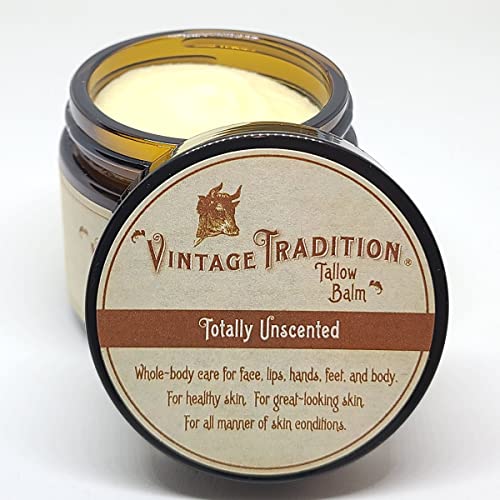 Beef Tallow Balm for Skin Care â€“ Unscented, All Purpose Balm for Sensitive Skin Heals and Hydrates with Olive Oil + Tallow from Grass-Fed Cows â€“ Beef Tallow for Skin by Vintage Tradition, 2 fl. oz.