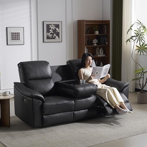 SCHGKOY 電動リクライニングソファ 3人掛け リクライニングチェア セット 電動ソファ 左右独立調節 カップホルダー付き テーブル付き オットマン一体型 電動チェア 三人掛けソファ 耐圧分散 (チャコールグレー)