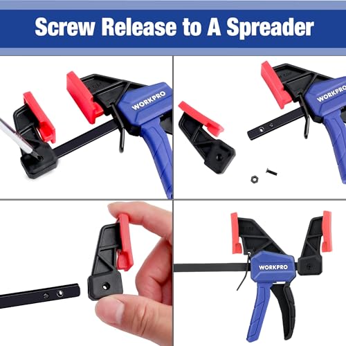 WORKPRO 6" Mini Bar Clamps for Woodworking, One-Handed Clamp/Spreader, Light-Duty Screw-Change F Clamp with 50lbs Load Limit, 2PC - Image 4