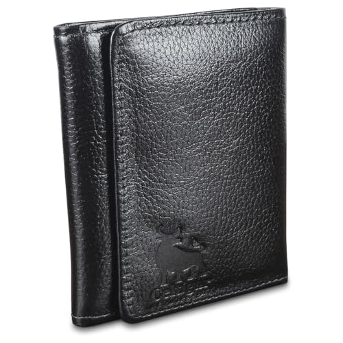 Carteira Masculina De Couro Legítimo Trifold Comporta RG CNH Cartões Antifurto Bloqueio Rfid - 289 (Preto - Couro CBFL)