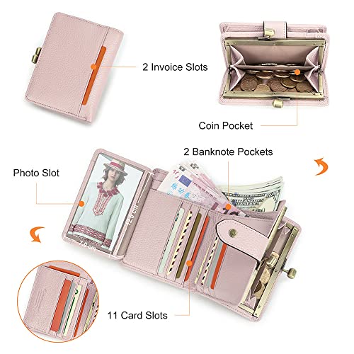 Full Grain Leather Kiss Lock Wallet for Women Small Kiss Clasp Coin Purse Red Bifold Card Holder with Rfid Blocking4