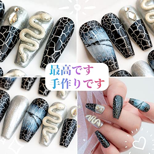 Sun&Beam Nails Handmade Press On Nail Coffin Ballerina 3D Snake Black Acrylic Fake Tip Design Art Charms Cute with Storage Box 10 Pcs (XS) - Image 2
